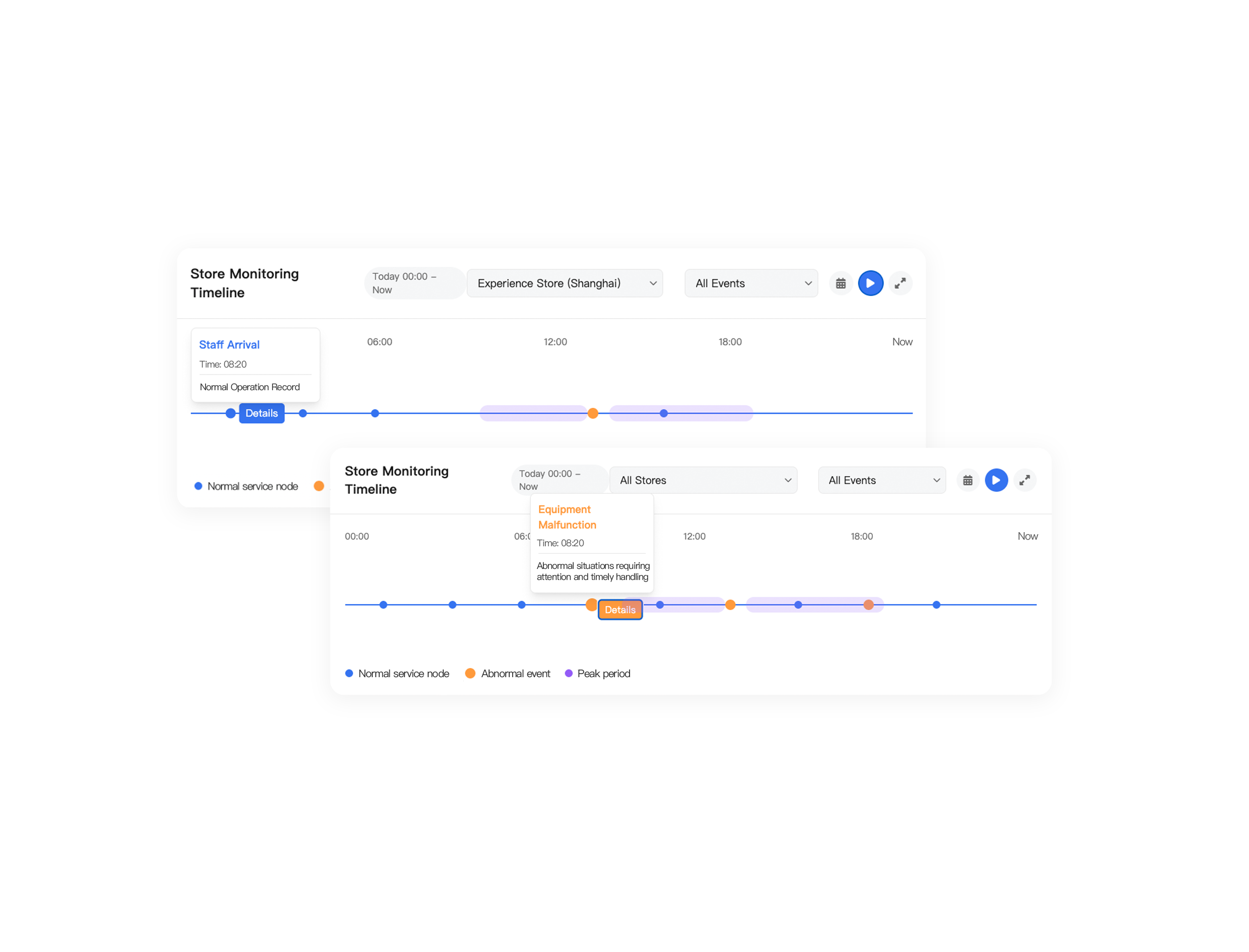 Event timeline view showing detected incidents in video analysis 